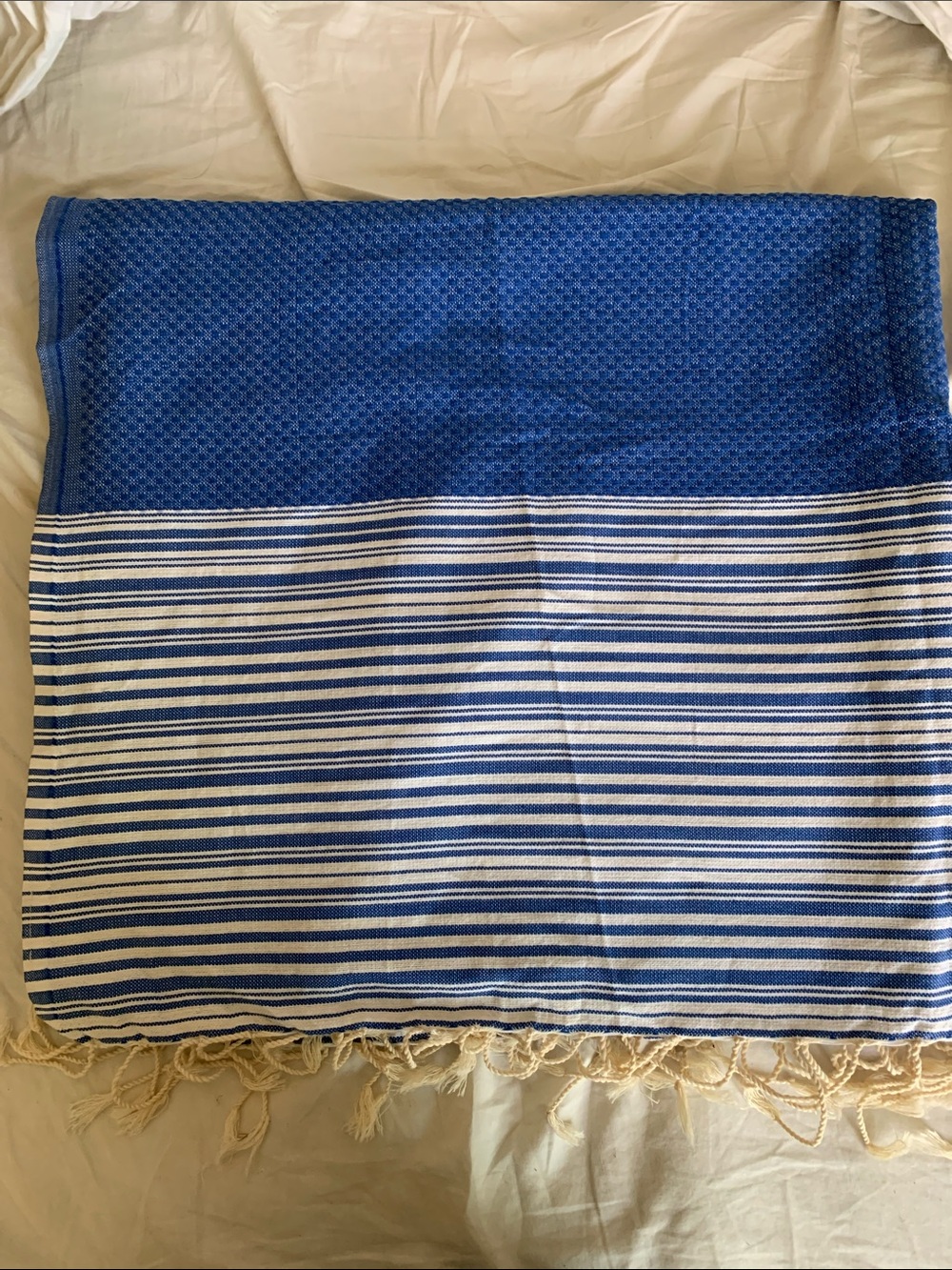 Scents and Feel Handwoven Cotton Turkish Fouta Towel Blue White Stripe